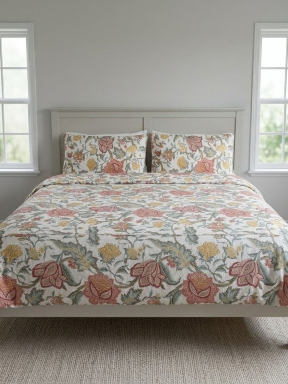 Pottery Barn King Duvet Cover Cynthia Palampore with Shams 104x87 Linen Floral